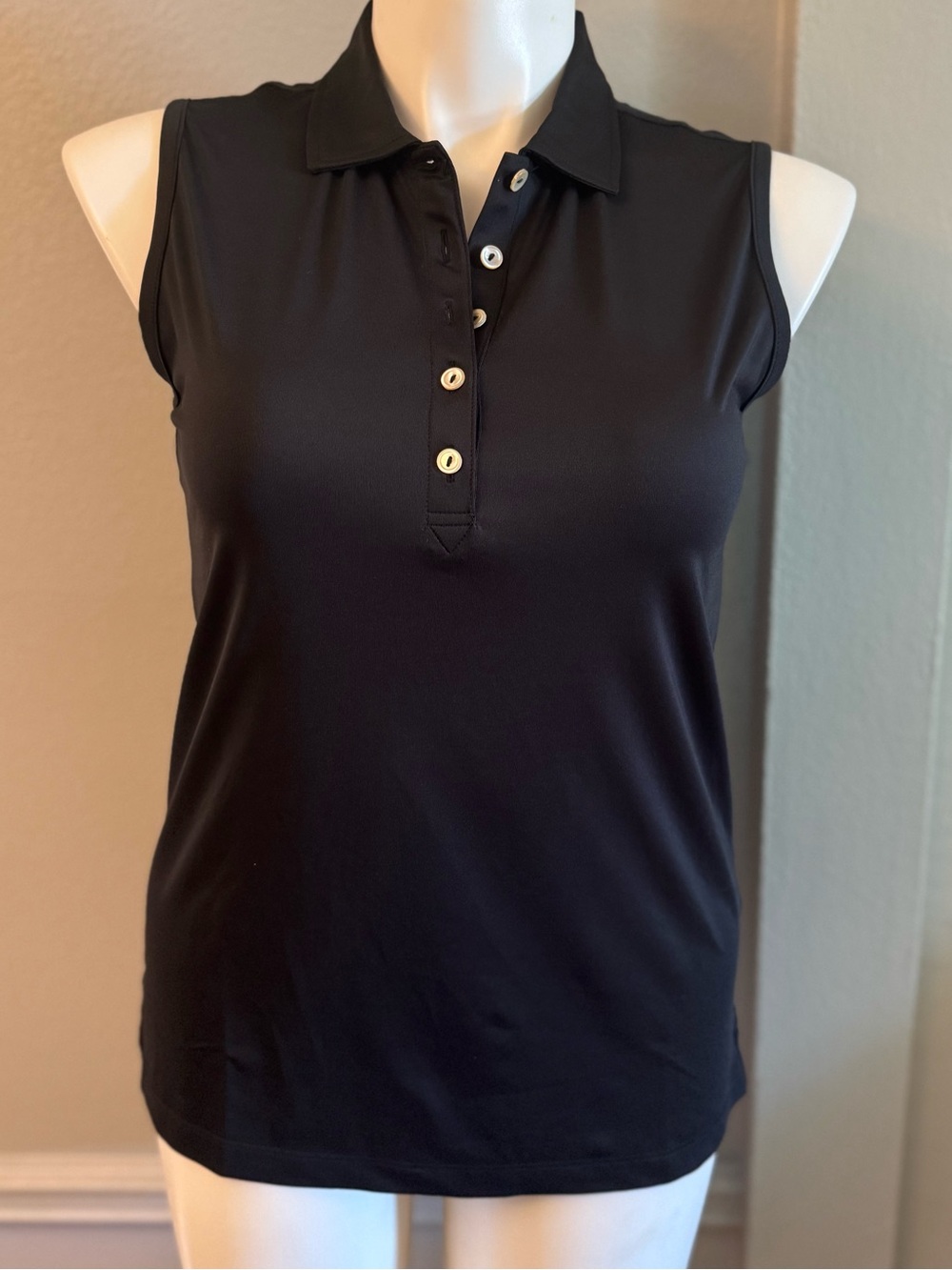 Peter Millar Black Sleeveless Polo Tank with Contrast Buttons